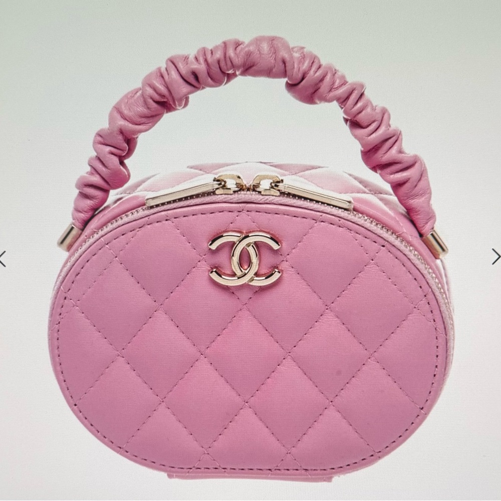 Chanel, Pink Quilted Top-Handle Women's Bag vanity case Gold Logo & dust cover